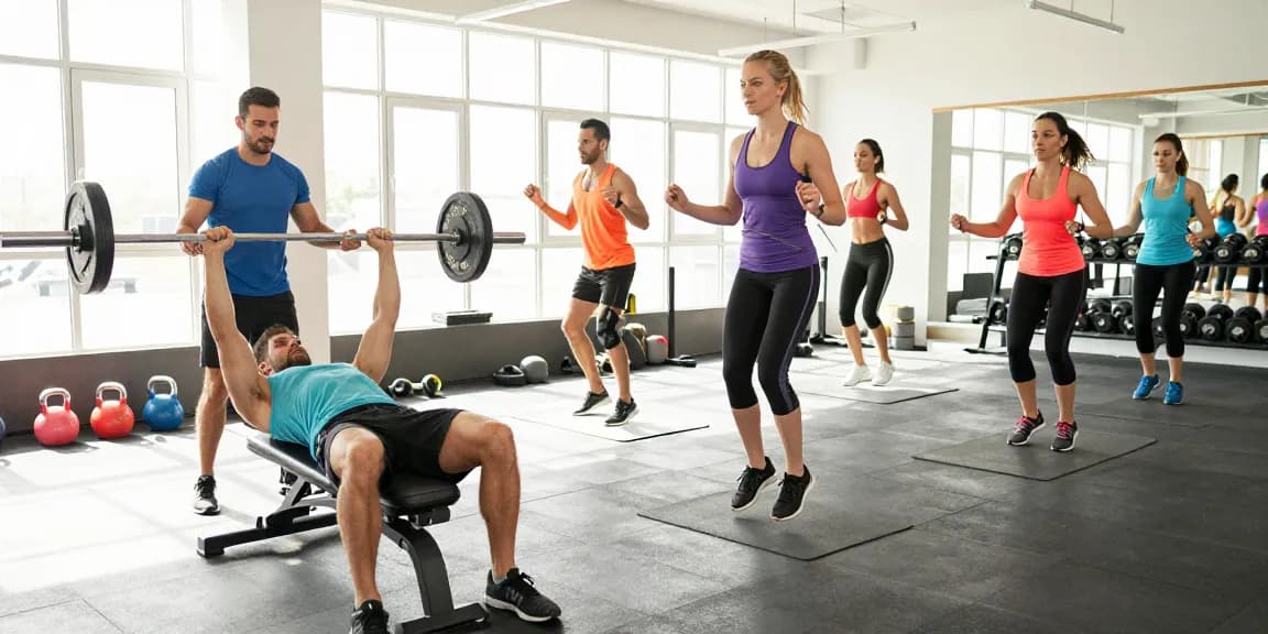 Entrenamiento en el gimnasio con Esteroidesshop, atletas mostrando dedicación y uso de equipos de fitness.