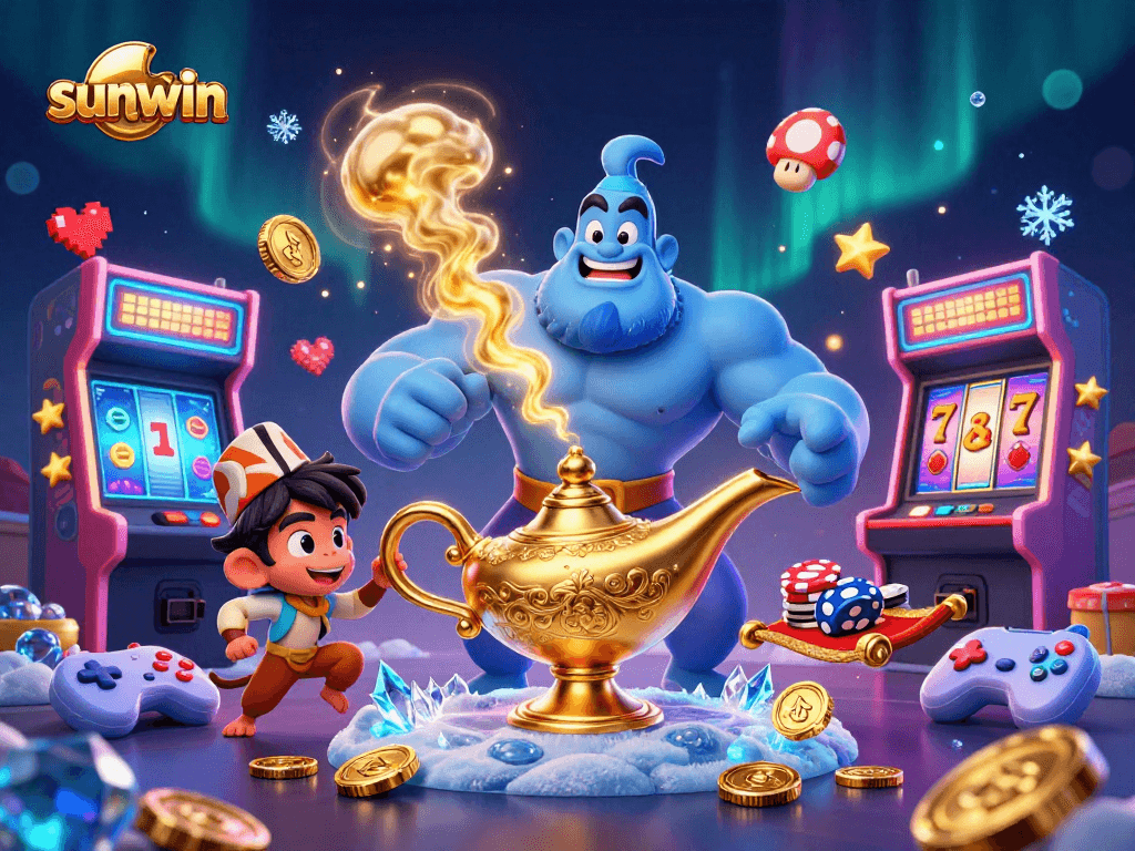 Experience sunwin with a colorful 3D casino-themed illustration showcasing exciting gaming elements.