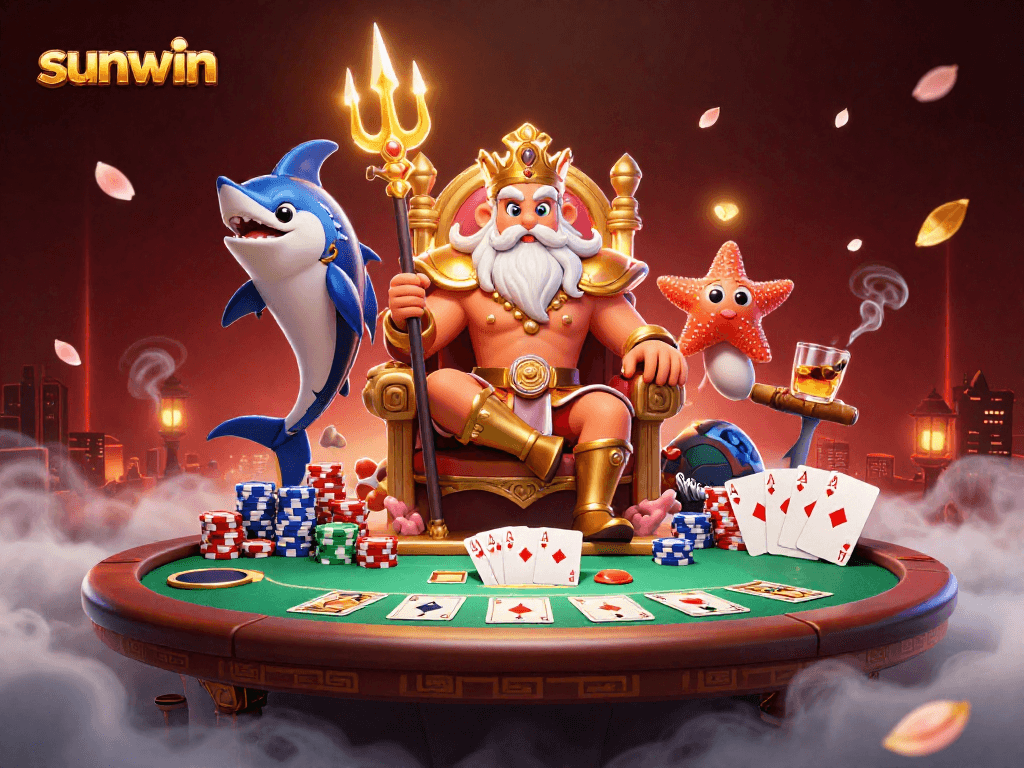 Discover the thrilling world of sunwin with Neptune's poker showdown illustration.