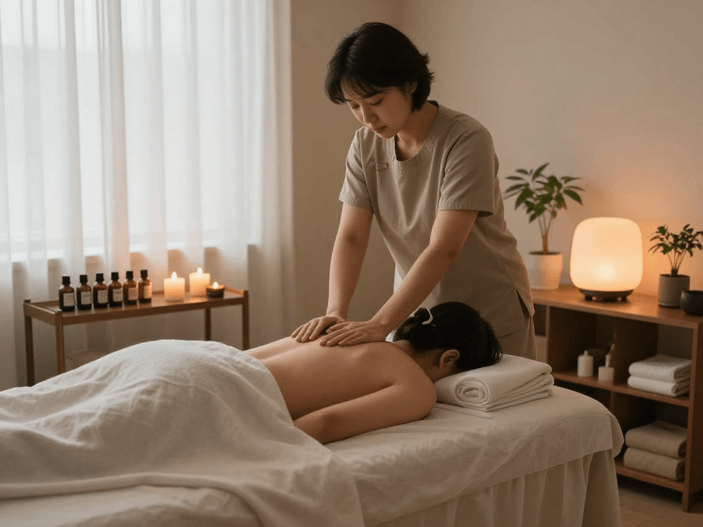Inviting 강북출장안마 therapy session showcasing skilled masseur in a serene room.