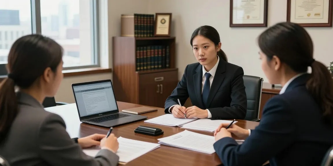 Criminal defense consultation showcasing a conversational tone between attorney and client in a professional law office.
