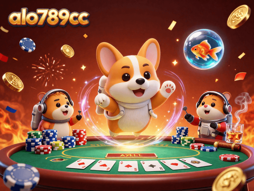 Enjoy exciting gameplay at alo789bcc while floating with poker chips and golden coins in a cosmic casino.