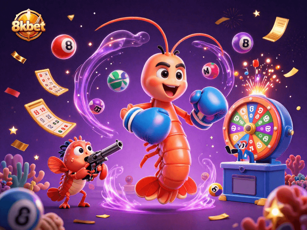 Experience the excitement of 8xbet with colorful lottery games and vibrant characters bursting with energy.