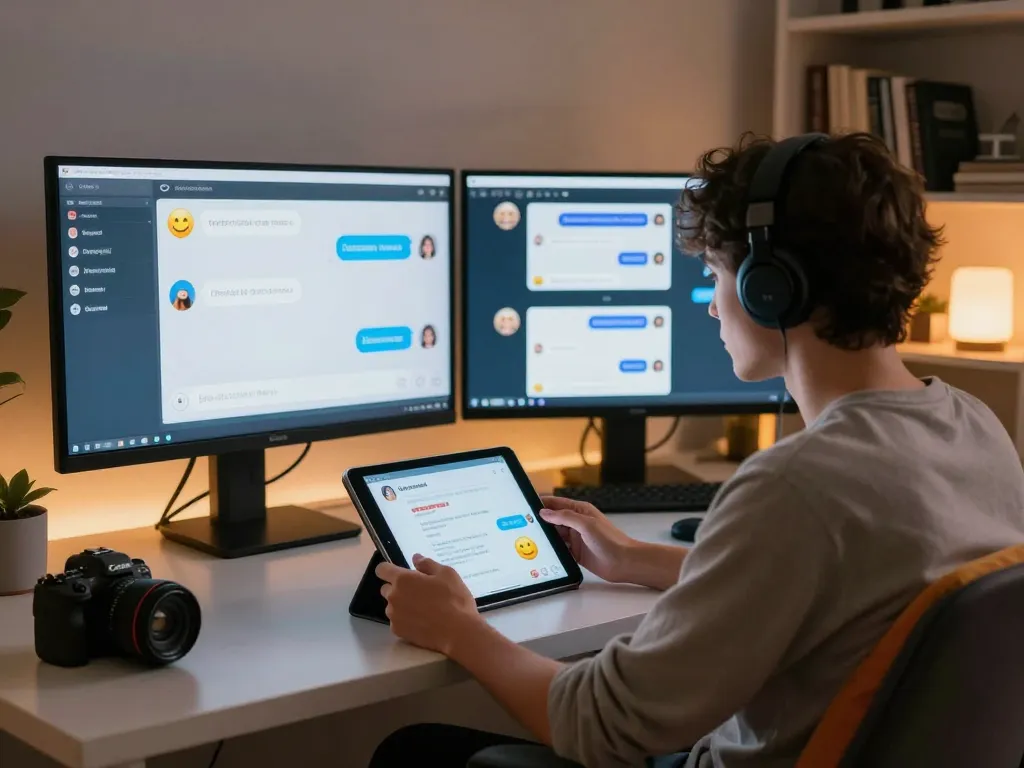 Engaging nsfw chat with a virtual assistant in a cozy digital workspace.