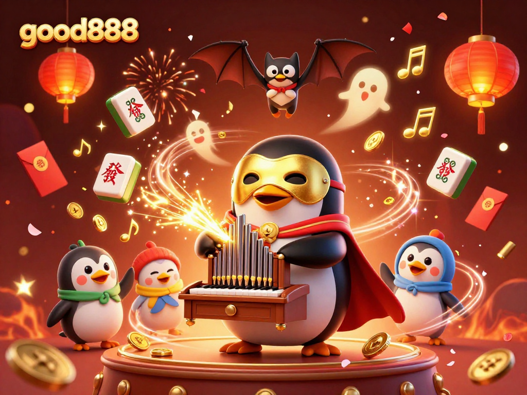 Experience winning at good888 with vibrant casino-themed characters amid golden coins and festive decorations.