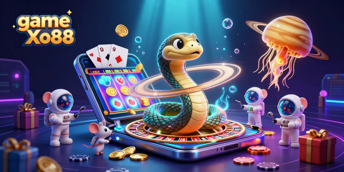 Engage in thrilling gameplay of game Xo88 featuring vibrant 3D cosmic characters and elements.