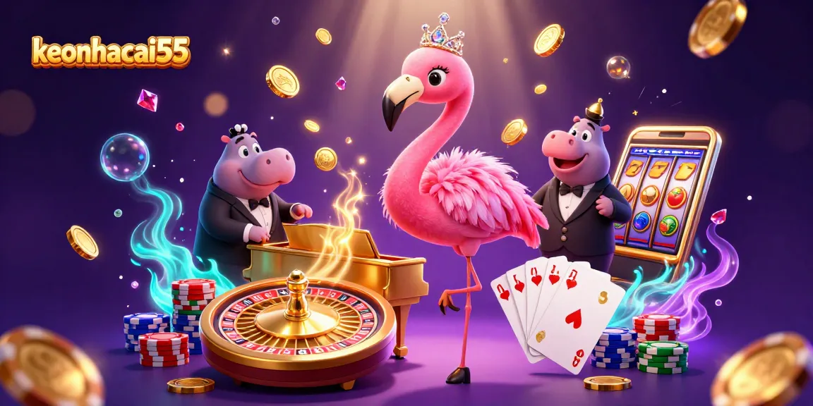Experience the excitement of keonhacai55 with vibrant slot reels and interactive gambling elements.