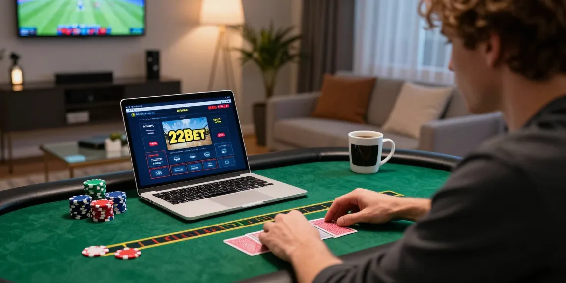 Engaged player exploring 22Bet online betting platform at home