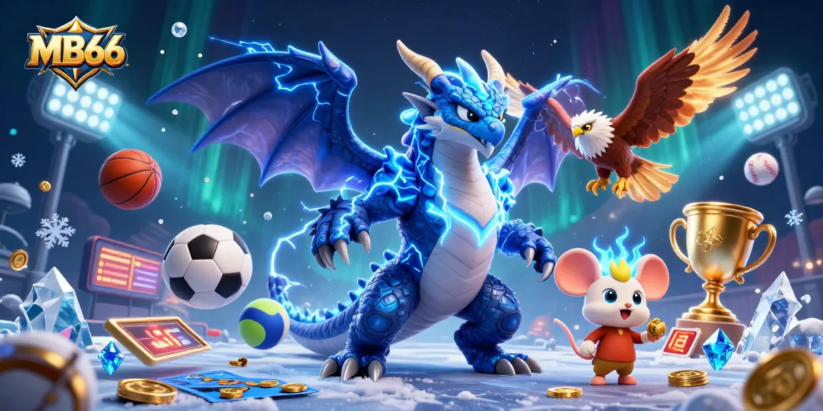 Play thrilling games at MB66 with a powerful dragon and striking visuals in a vibrant casino scene.
