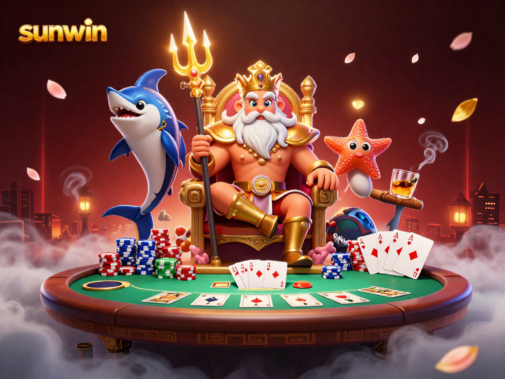 Discover the thrilling world of sunwin with Neptune's poker showdown illustration.