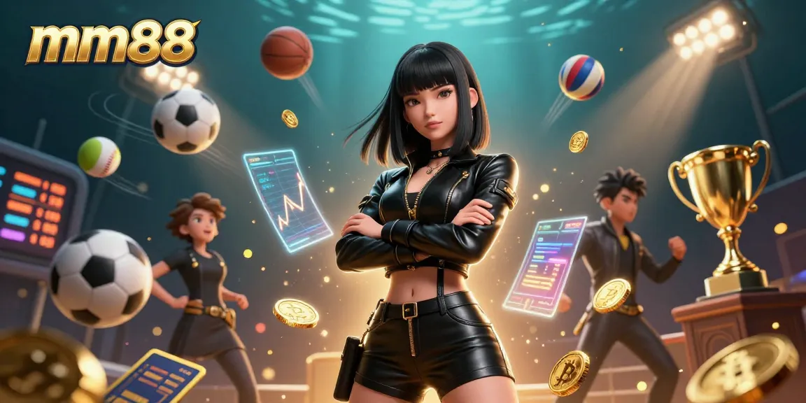 Experience thrilling gameplay at mm88 with a stunning illustration of a captivating Asian woman and dynamic gaming elements.