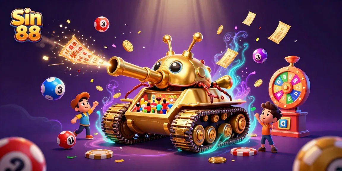 Experience thrilling winnings at Sin 88 with a vibrant animated casino scene filled with dynamic lottery elements.