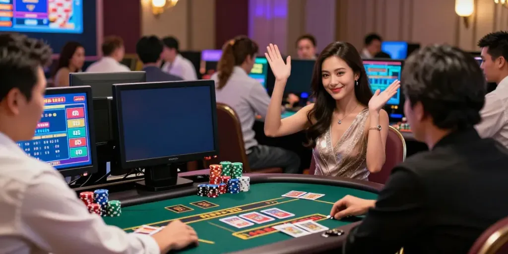 Online gambling at DU88 with players celebrating wins and vibrant screens.