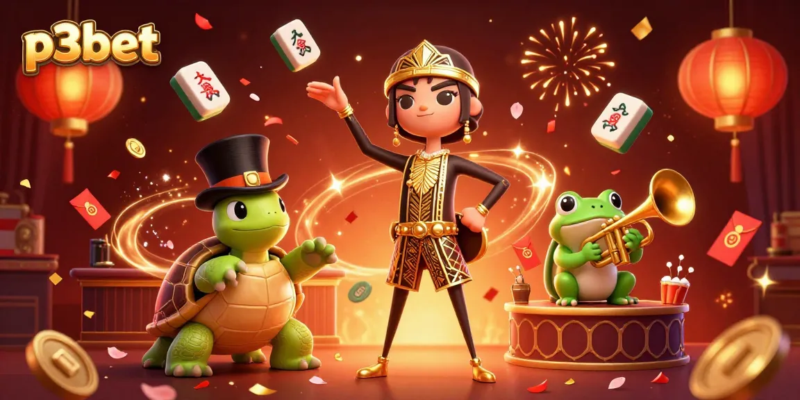 Experience thrilling gaming at p3bet with a vibrant 3D illustration showcasing lively characters and casino elements.