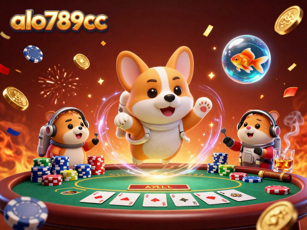 Enjoy exciting gameplay at alo789bcc while floating with poker chips and golden coins in a cosmic casino.