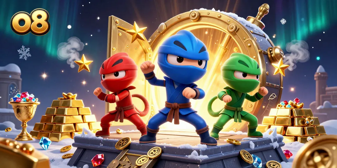 o8 shows ninja chameleons winning big in a vibrant online casino world with gold and gems.