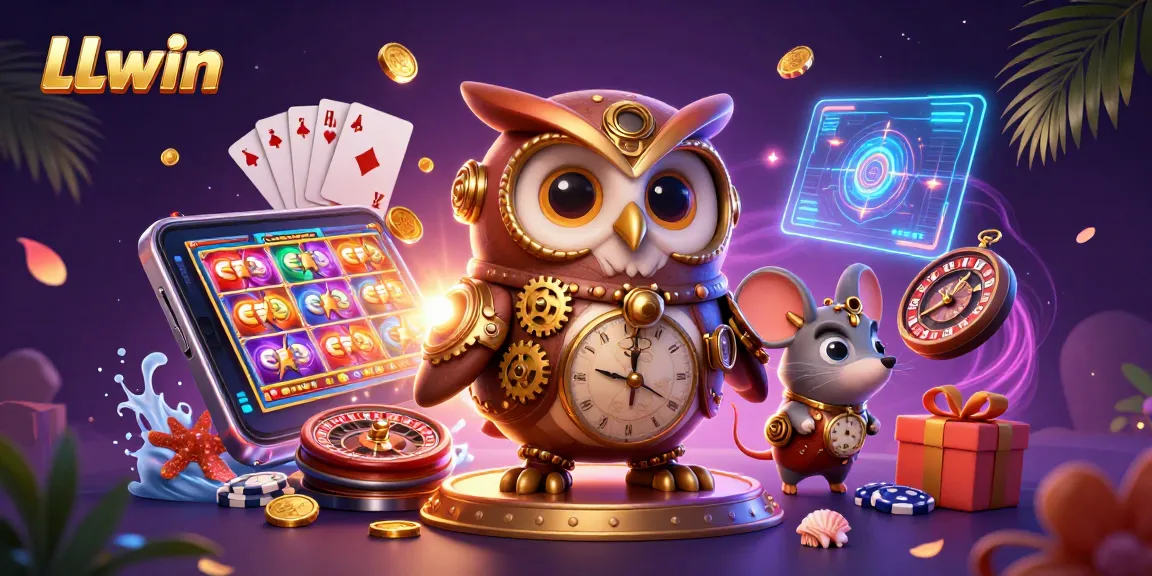 Spin to win with LLwin's vibrant casino scene filled with games, coins, and excitement.