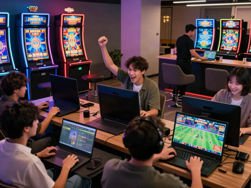 Exciting online gaming atmosphere at https://gem88.bz/ with diverse players engaging in live sports betting and casino games.