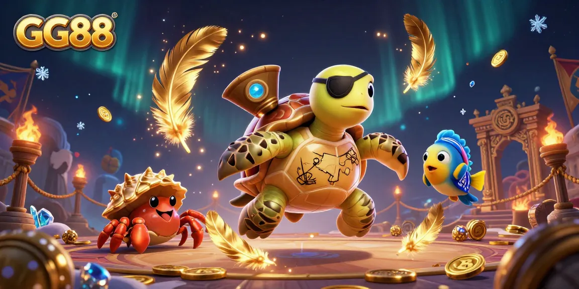 Engage in thrilling games at GG88 with pirate turtle and friends amidst treasures and exciting betting elements.