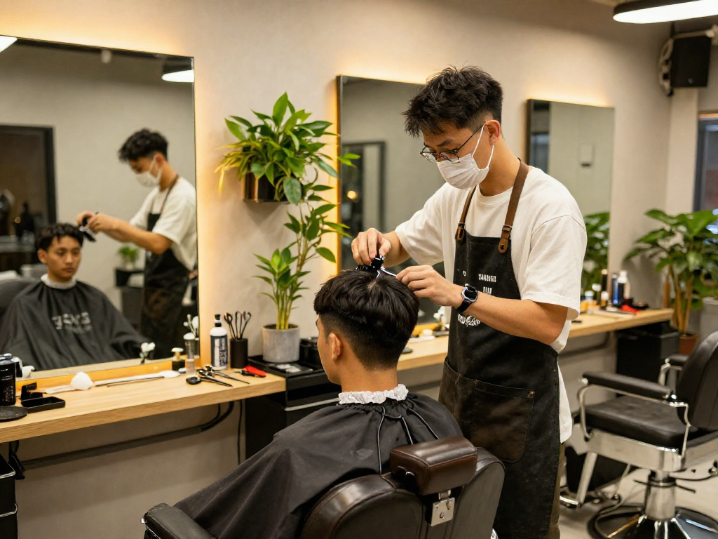 Professional barber at ROKOK88 providing stylish haircuts in a modern setting.
