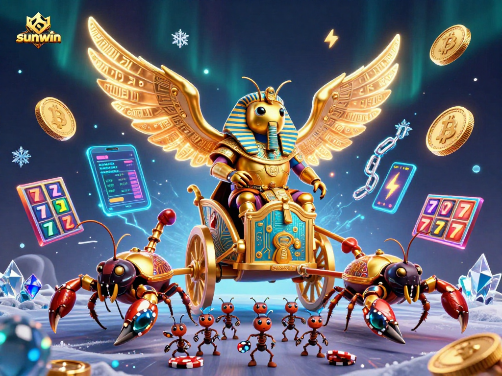 Engage in thrilling betting action with the sunwin casino featuring dynamic slot reels and glowing cryptocurrency elements.