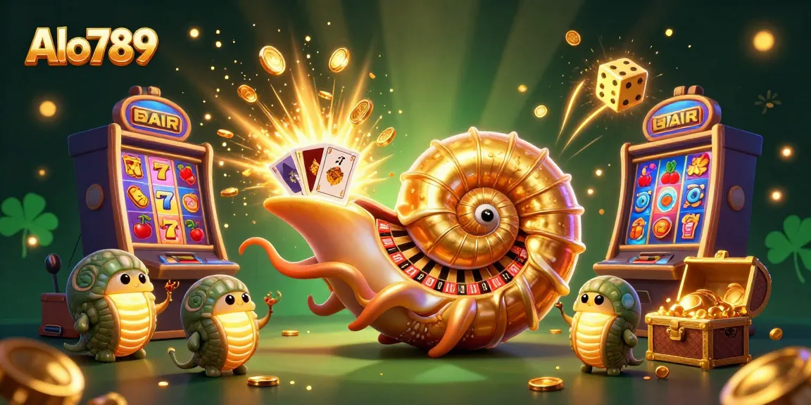 Engage with thrilling casino fun at Alo789 featuring an ancient nautilus acting as a roulette wheel amidst dynamic gaming elements.