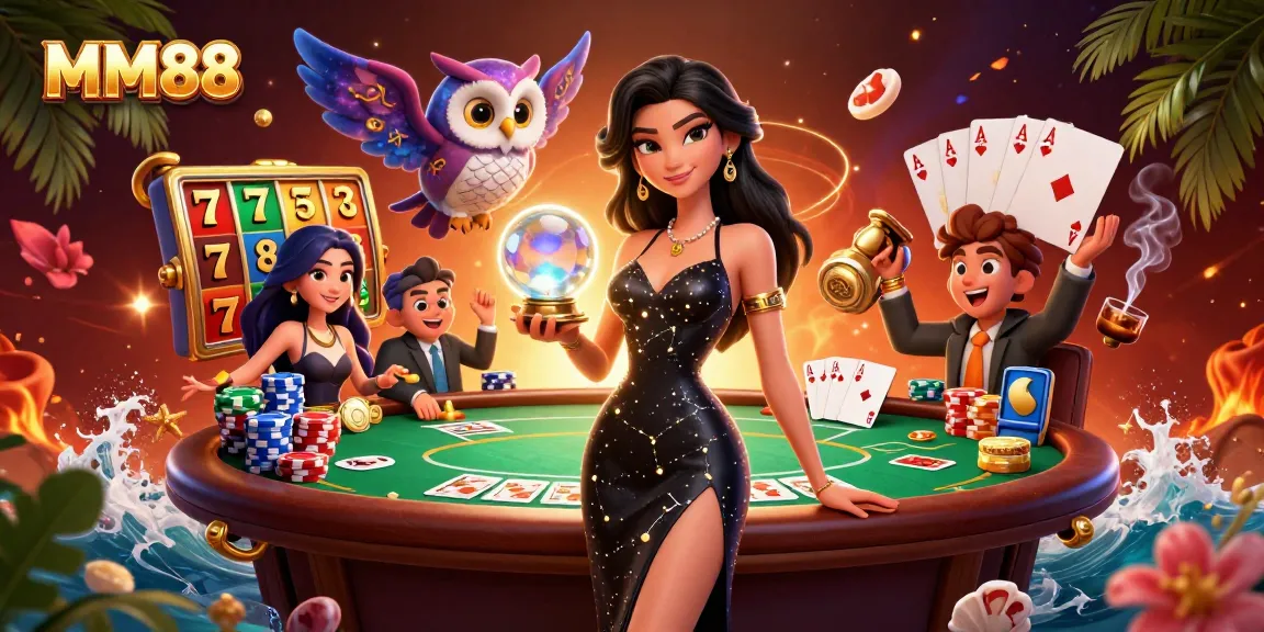 Participate in thrilling MM88 casino game action with a stunning mystical scene featuring a skilled dealer.