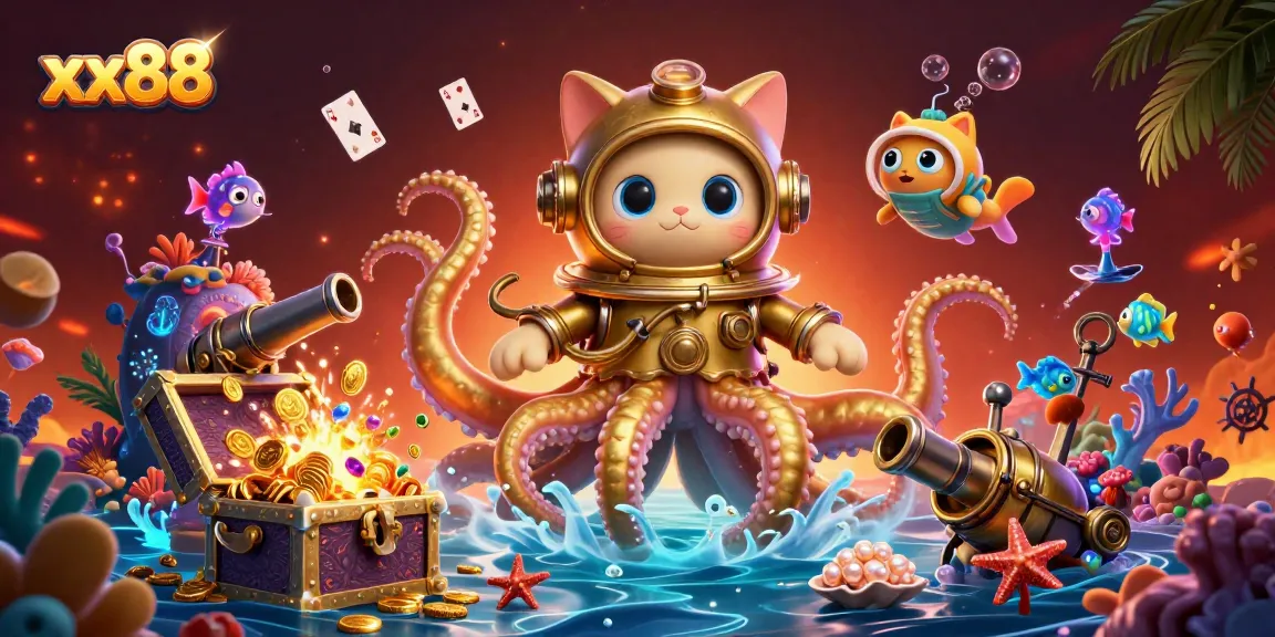 Experience thrilling gameplay at xx88 with a kraken treasure scene in vibrant 3D action.