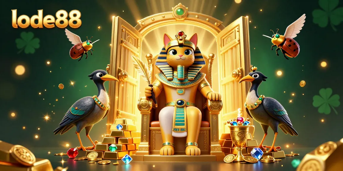 Experience winning thrills at lode88 with an Egyptian pharaoh cat and treasures.