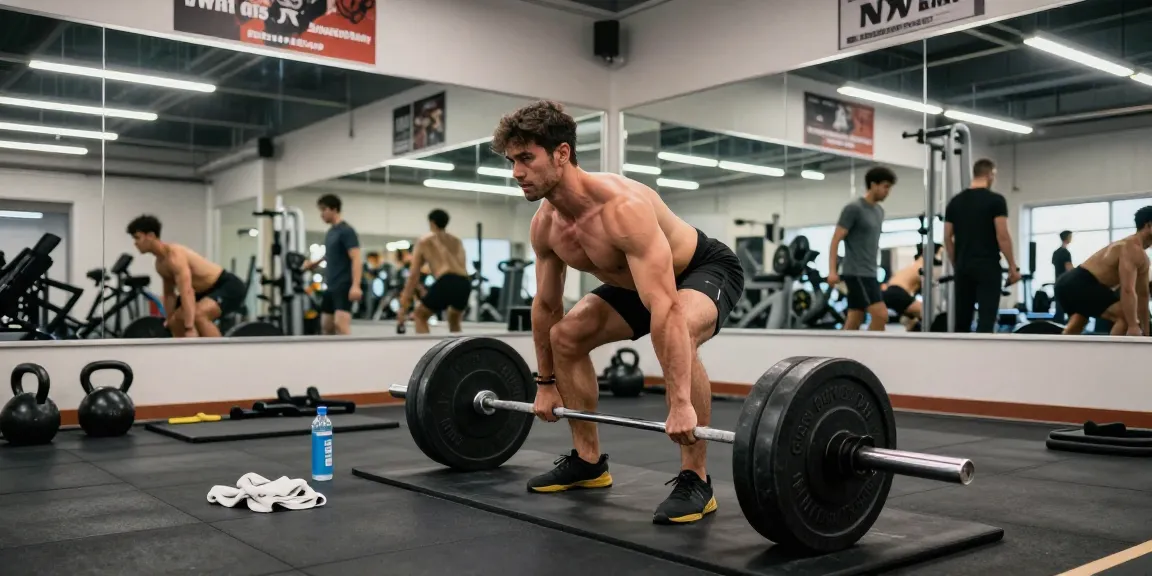 Culturista levantando pesas en el gimnasio, destacando Esteroidesshop para el crecimiento muscular.