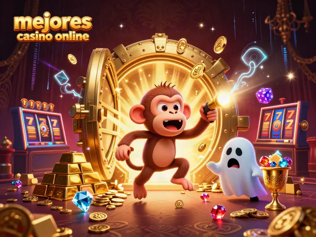 Explora los mejores casinos online mientras juegas con un mono fantasma y un cachorro cazador en un casino.