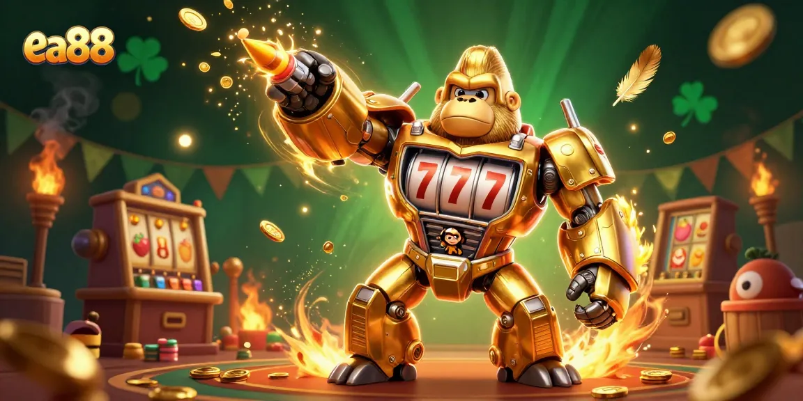 Win big at ea88's vibrant slot machines featuring a roaring golden gorilla mech!