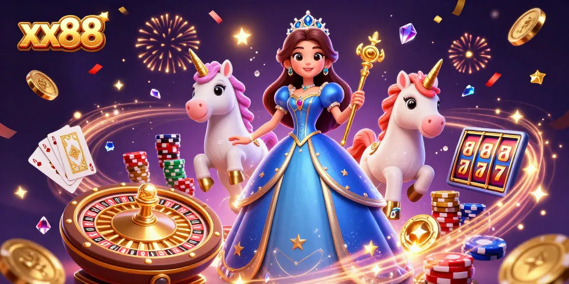 Engage in thrilling gaming experiences at xx88 with vibrant 3D casino illustration showcasing diverse games.