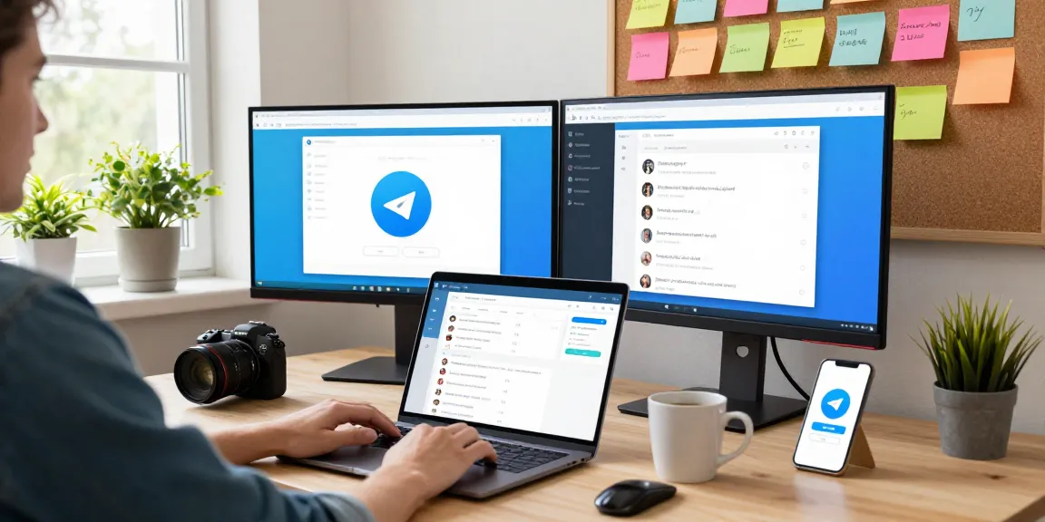 Experience Telegram网页版 in a bright home office setup, showcasing seamless messaging.