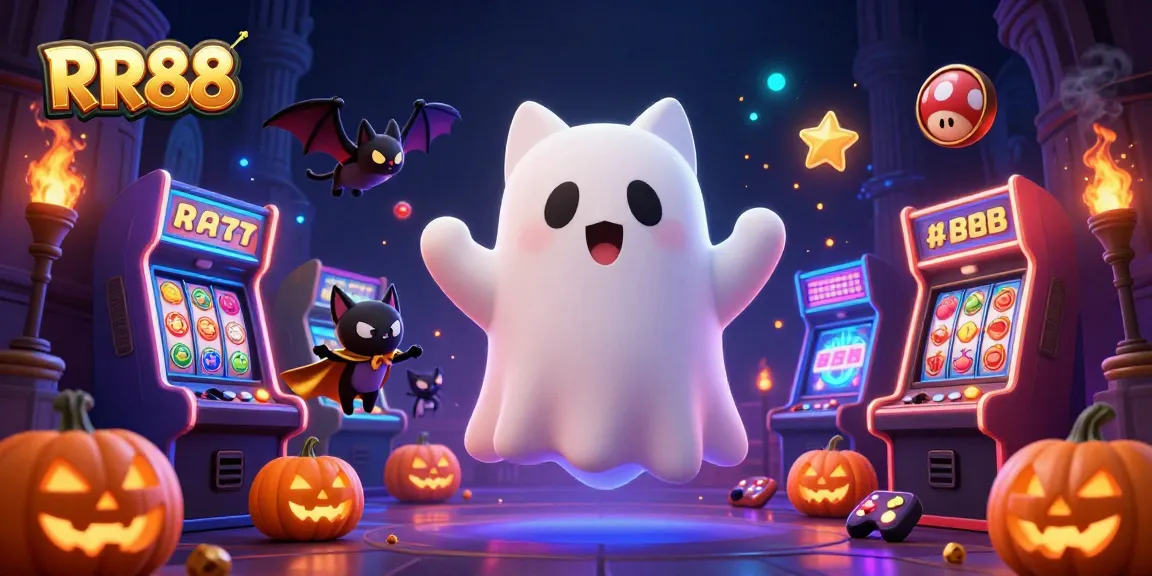 Experience thrilling gameplay with RR88's ghost cat and jackpot slot machines in a haunted casino.