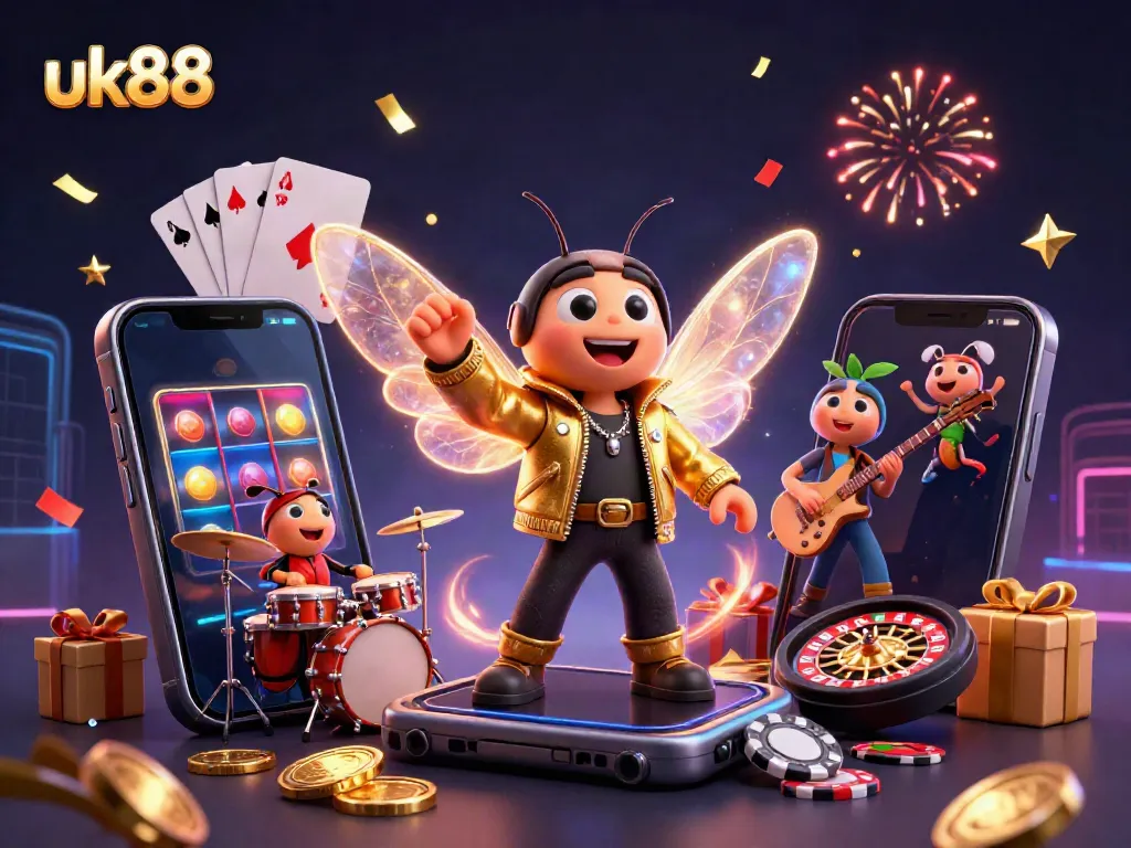 Experience the vibrant excitement of uk88 with a rock star theme featuring dynamic casino elements.