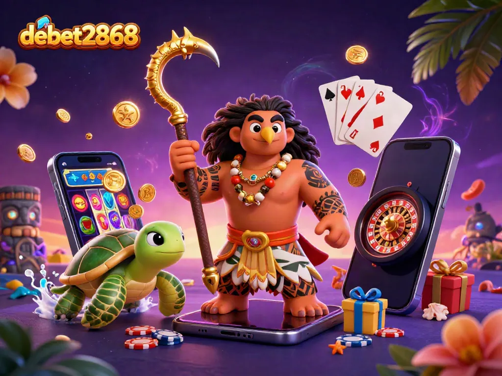 Experience the thrill of gaming with debet2868's vibrant casino scene featuring dynamic characters and game elements.