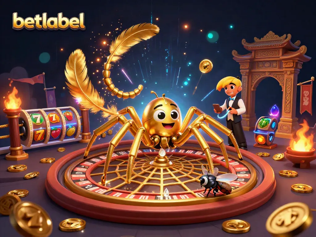 Engage with exciting betting action at betlabel with a golden spider and roulette-themed illustration.