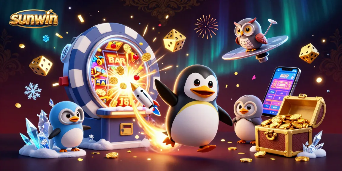 Experience the excitement of sunwin with a golden penguin, cashing in huge jackpots in a vibrant casino universe.