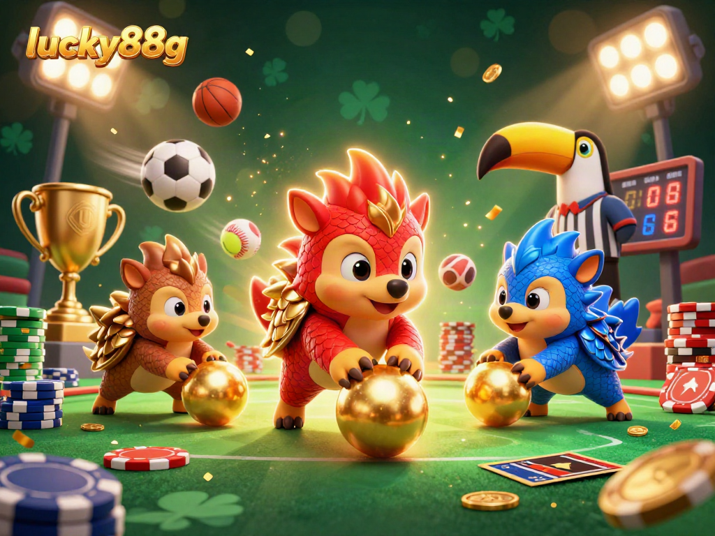 Engage with lucky88g as rival pangolins battle through casino chips in a festive gaming scene.