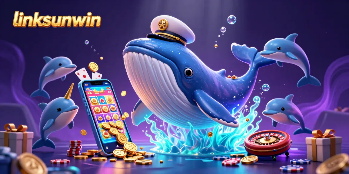 Experience thrilling rewards with linksunwin: a vibrant 3D scene featuring a whale and playful dolphins.
