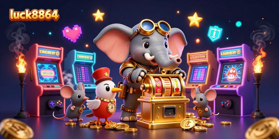 Experience thrilling gameplay with luck8864's vibrant gaming illustration featuring steampunk characters.