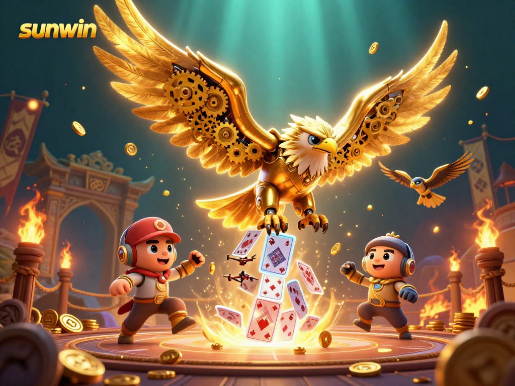 Bet on sunwin as a winning strategy with vibrant golden eagle in a dynamic casino scene.