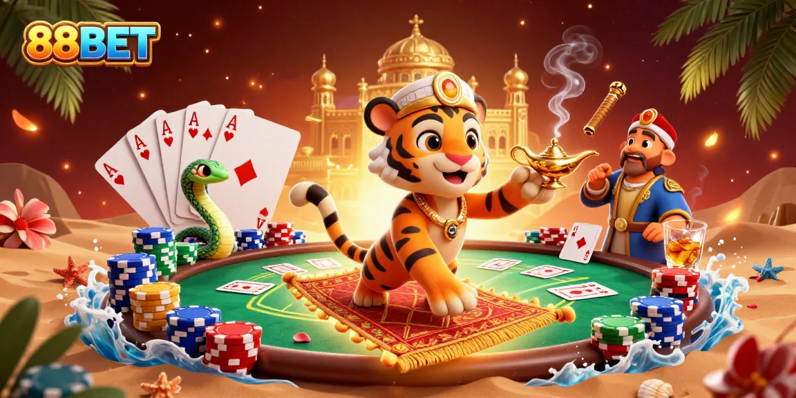 Experience thrilling poker action with 88BET's vibrant Arabian Nights theme and dazzling game elements.