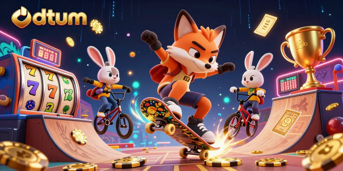 Spin to win at datum's exciting online casino with vibrant, cartoon characters and thrilling slot elements.