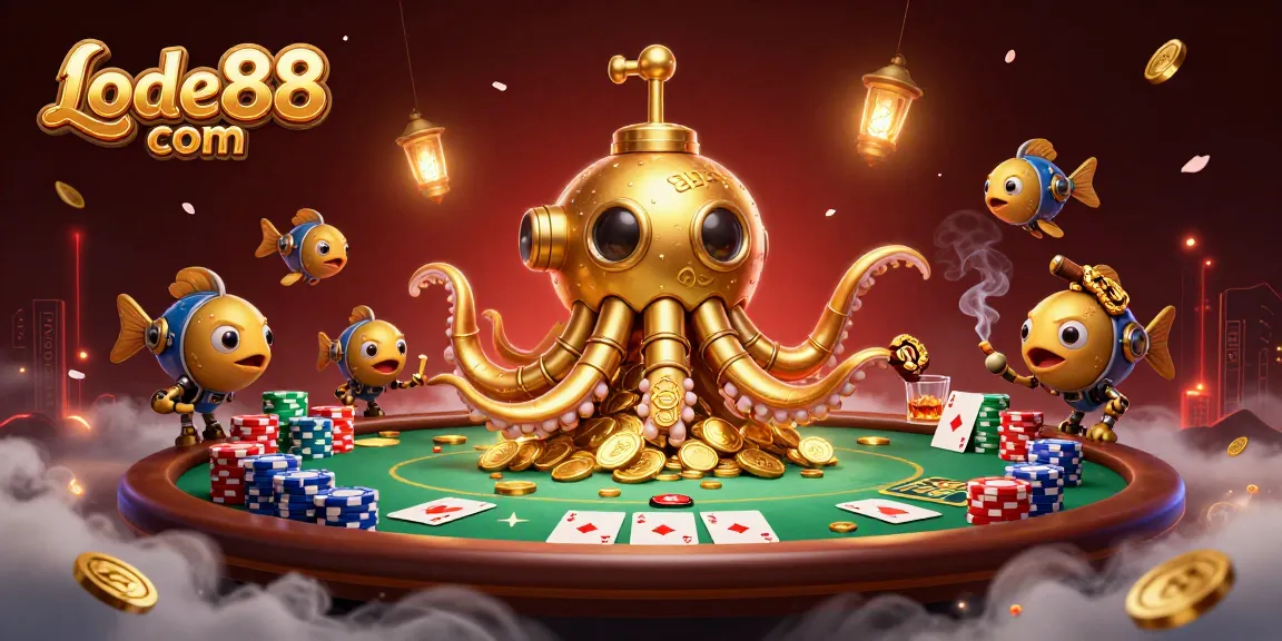 Enhance your play at Lode88 com with thrilling poker scenes featuring a glorious kraken submarine.